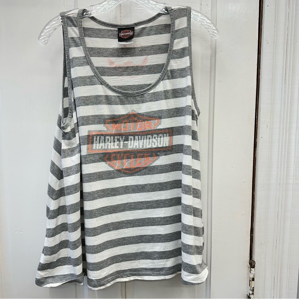 Harley Davidson Motorcycles sleeveless‎ tank top shirt women's xl grey white